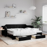 Sofa rozsuwana z szufladami, czarna, 90x190 cm, tkanina