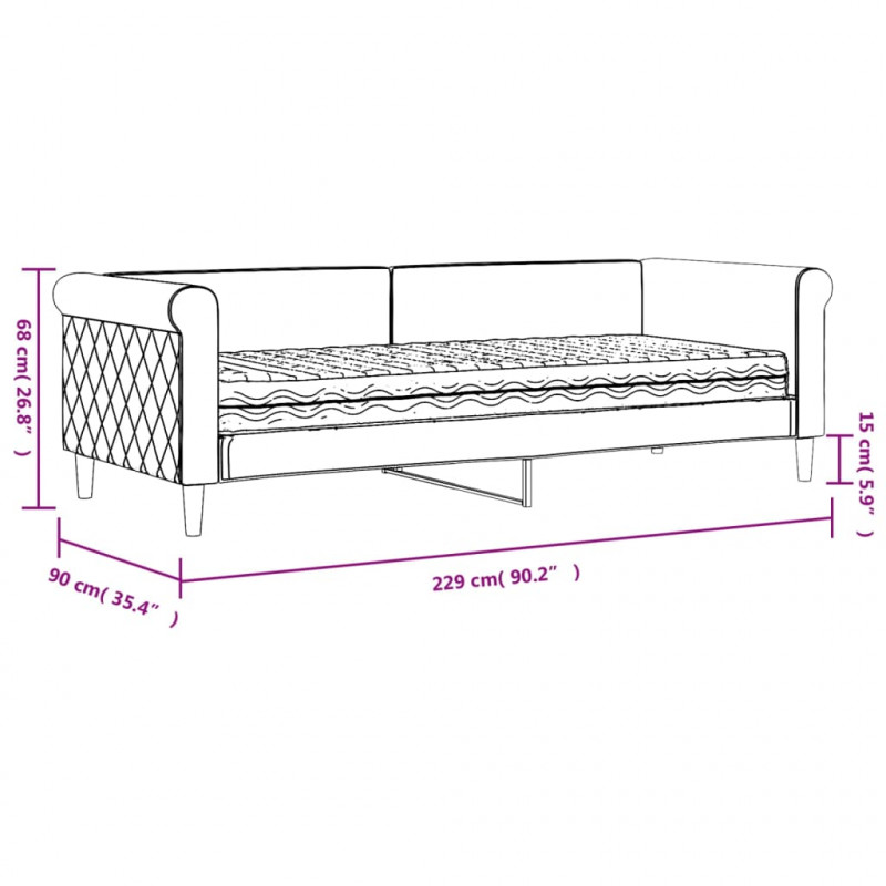Sofa z materacem do spania, jasnoszara, 80x200 cm, aksamit