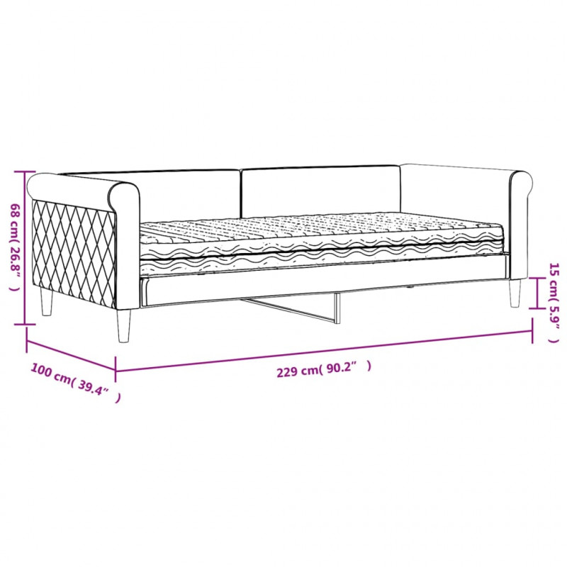 Sofa z materacem do spania, jasnoszara, 90x200 cm, aksamit