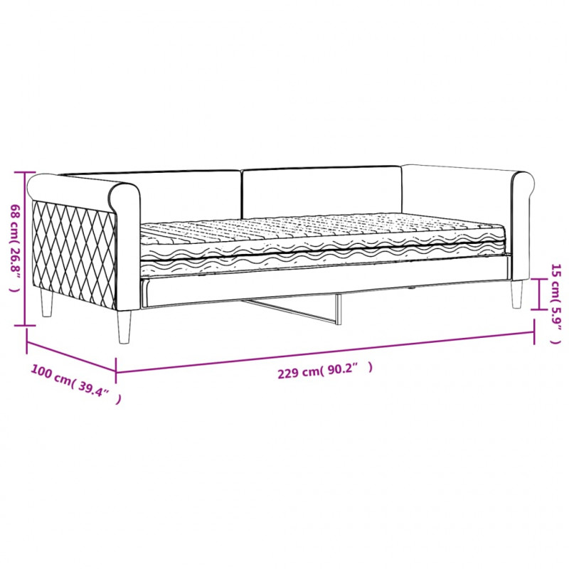 Sofa z materacem do spania, ciemnoszara, 90x200 cm, aksamit