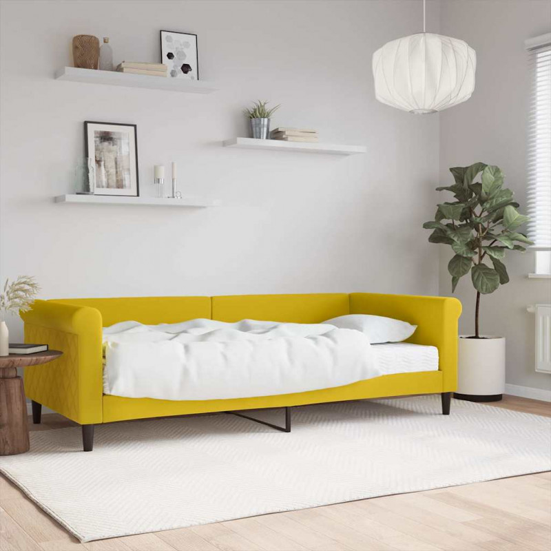 Sofa z materacem do spania, żółta, 90x200 cm, aksamit