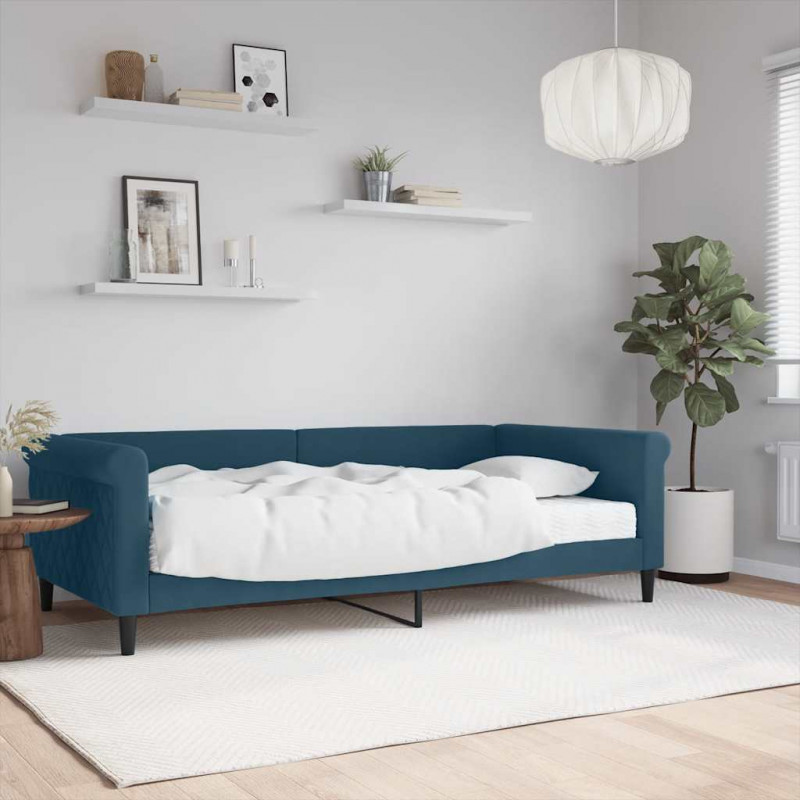 Sofa z materacem do spania, niebieska, 100x200 cm, aksamit
