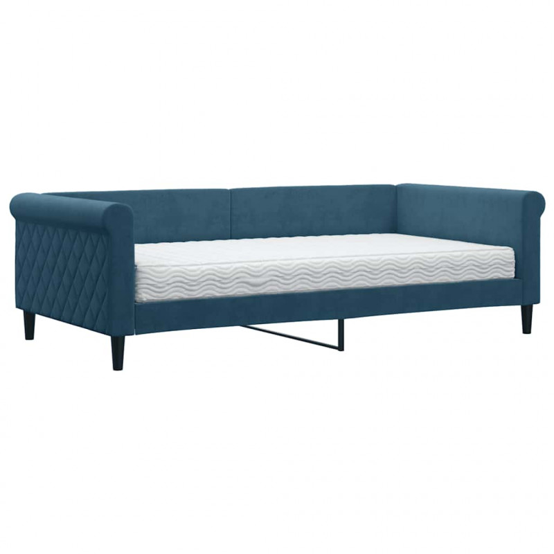 Sofa z materacem do spania, niebieska, 100x200 cm, aksamit