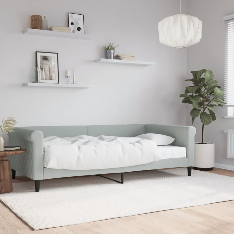 Sofa z materacem do spania, jasnoszara, 100x200 cm, aksamit