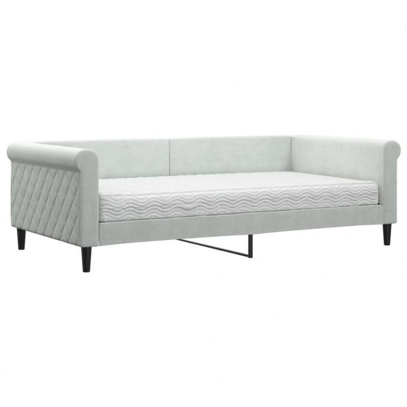 Sofa z materacem do spania, jasnoszara, 100x200 cm, aksamit