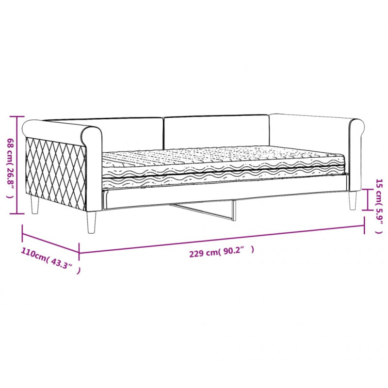 Sofa z materacem do spania, jasnoszara, 100x200 cm, aksamit