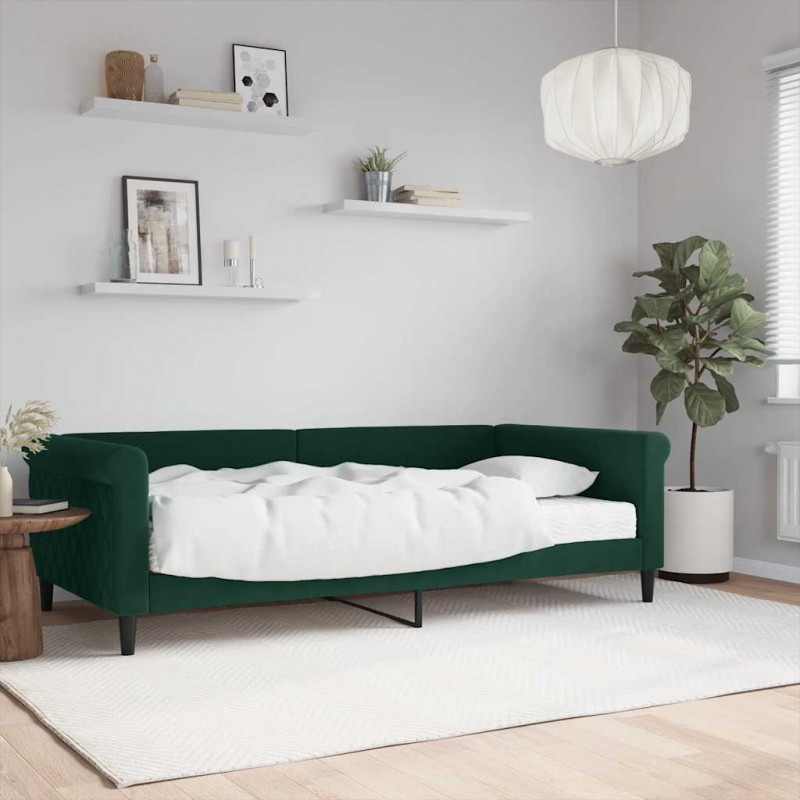 Sofa z materacem do spania, ciemnozielona, 100x200 cm, aksamit
