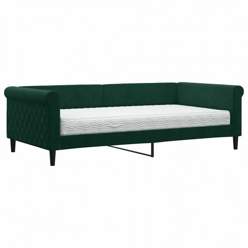 Sofa z materacem do spania, ciemnozielona, 100x200 cm, aksamit