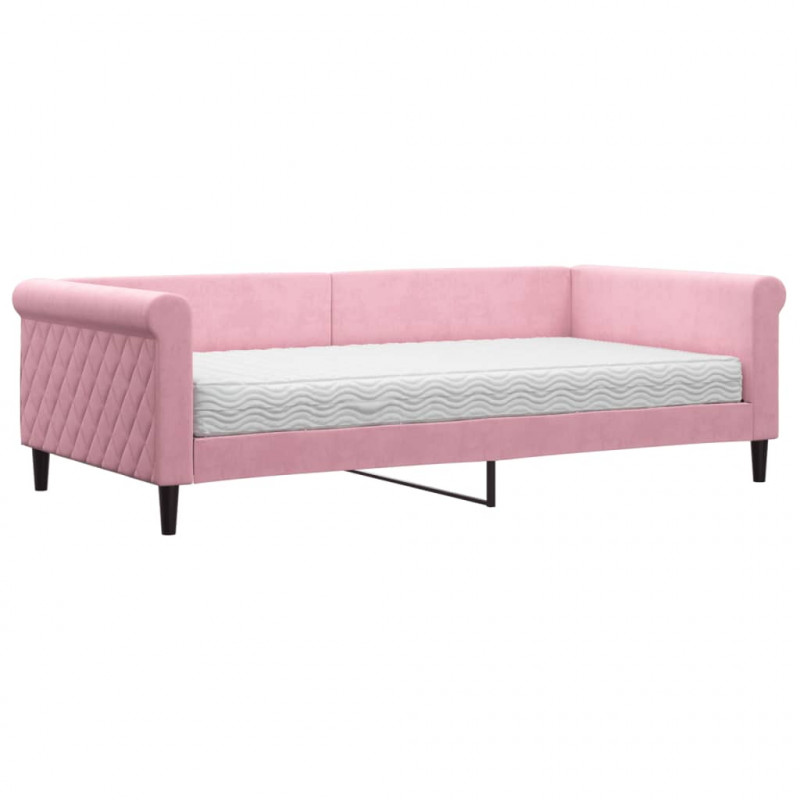 Sofa z materacem do spania, różowa, 100x200 cm, aksamit