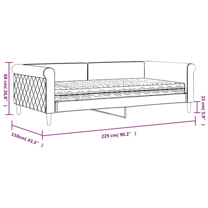 Sofa z materacem do spania, żółta, 100x200 cm, aksamit