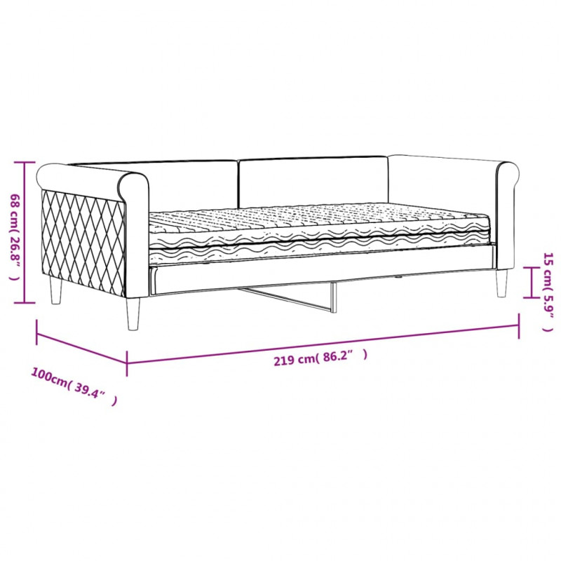 Sofa z materacem do spania, jasnoszara, 90x190 cm, aksamit