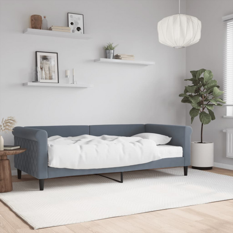 Sofa z materacem do spania, ciemnoszara, 90x190 cm, aksamit