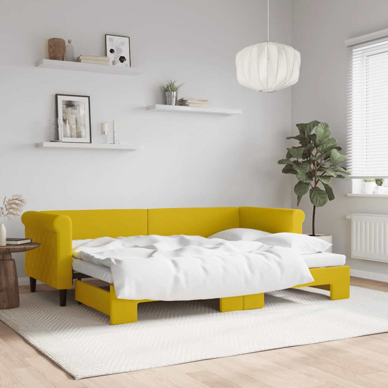 Sofa rozsuwana, żółta, 80x200 cm, aksamit