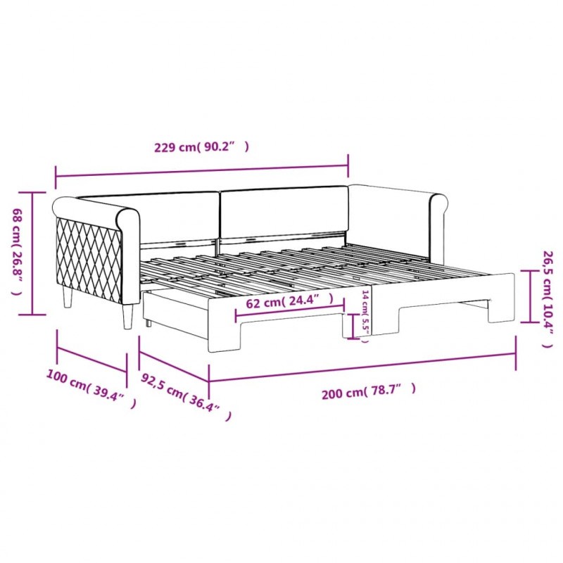 Sofa rozsuwana, jasnoszara, 90x200 cm, aksamit