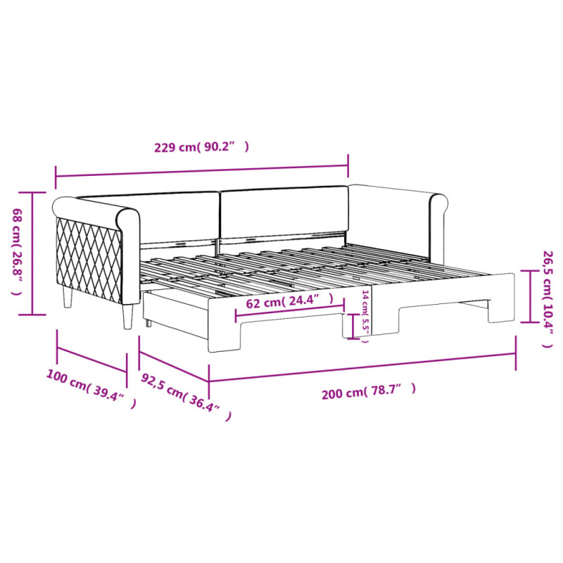 Sofa rozsuwana, ciemnoszara, 90x200 cm, aksamit