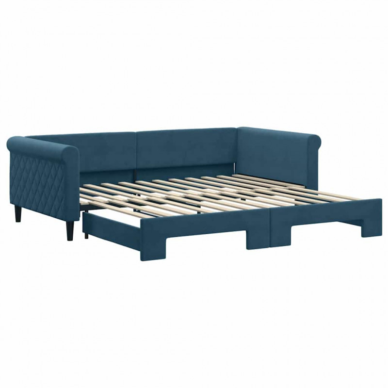 Sofa rozsuwana, niebieska, 100x200 cm, aksamit