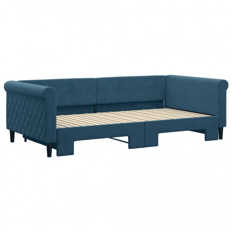 Sofa rozsuwana, niebieska, 100x200 cm, aksamit
