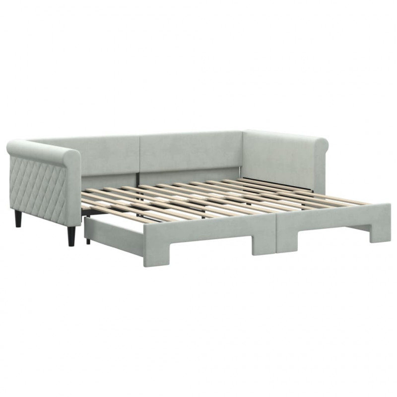 Sofa rozsuwana, jasnoszara, 100x200 cm, aksamit
