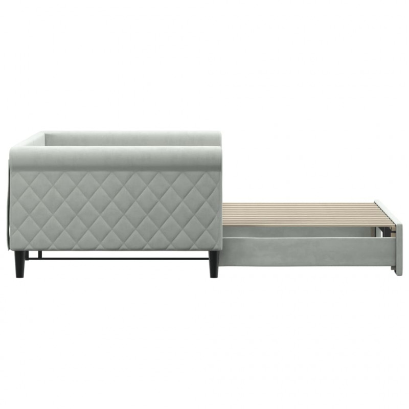 Sofa rozsuwana, jasnoszara, 100x200 cm, aksamit