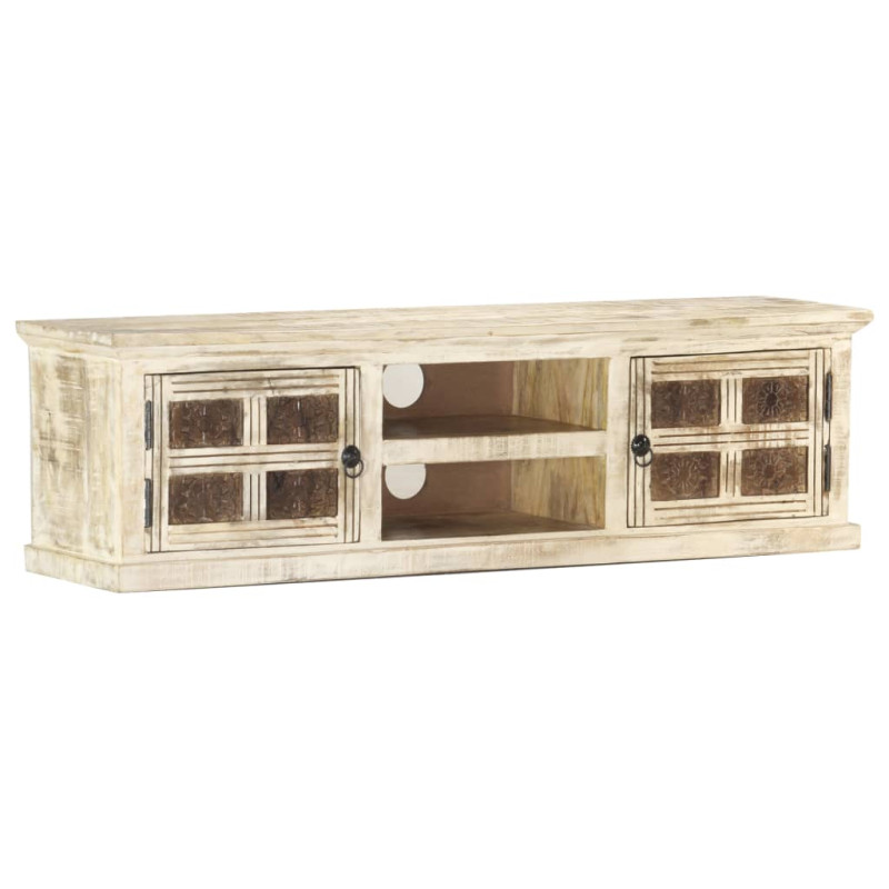 Szafka pod TV, biała, 130 x 30 x 36 cm, lite drewno mango
