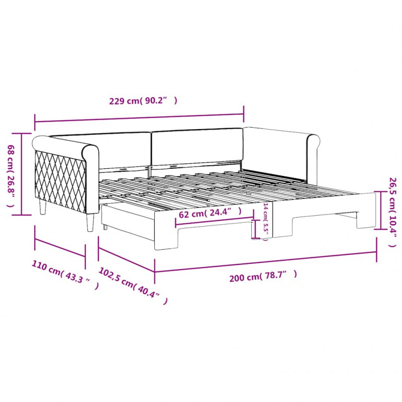 Sofa rozsuwana, ciemnozielona, 100x200 cm, aksamit