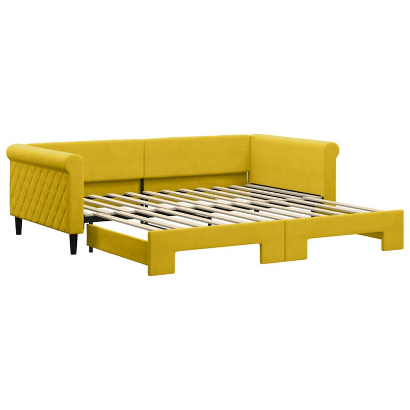 Sofa rozsuwana, żółta, 100x200 cm, aksamit