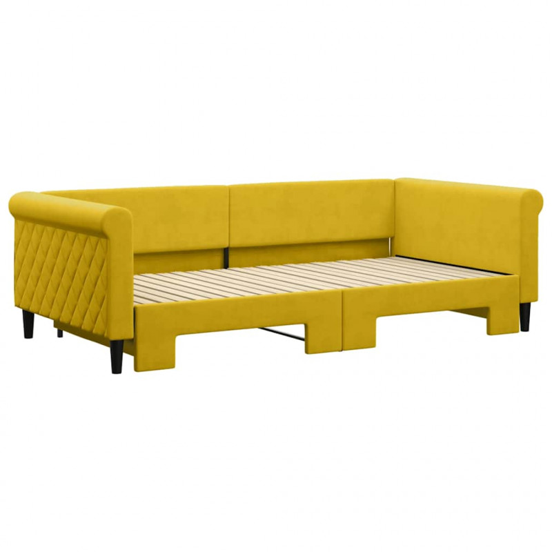 Sofa rozsuwana, żółta, 100x200 cm, aksamit