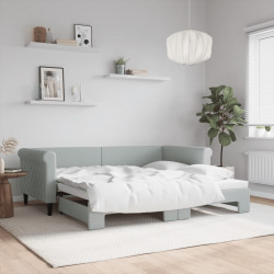 Sofa rozsuwana, jasnoszara, 90x190 cm, aksamit