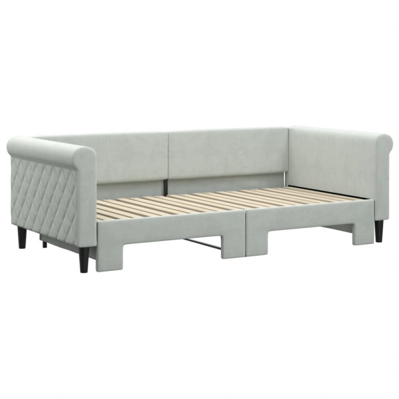 Sofa rozsuwana, jasnoszara, 90x190 cm, aksamit