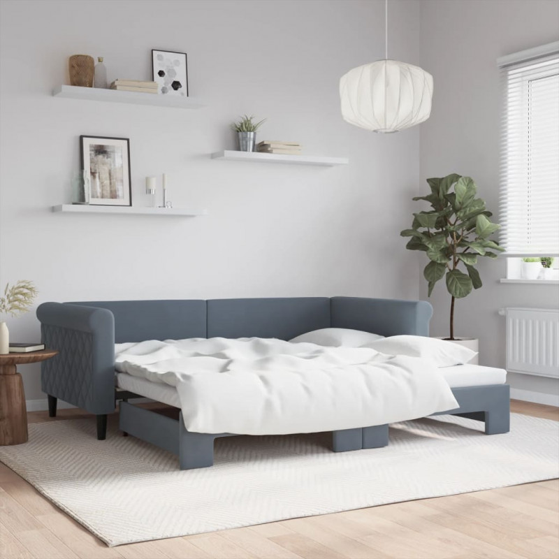 Sofa rozsuwana, ciemnoszara, 90x190 cm, aksamit