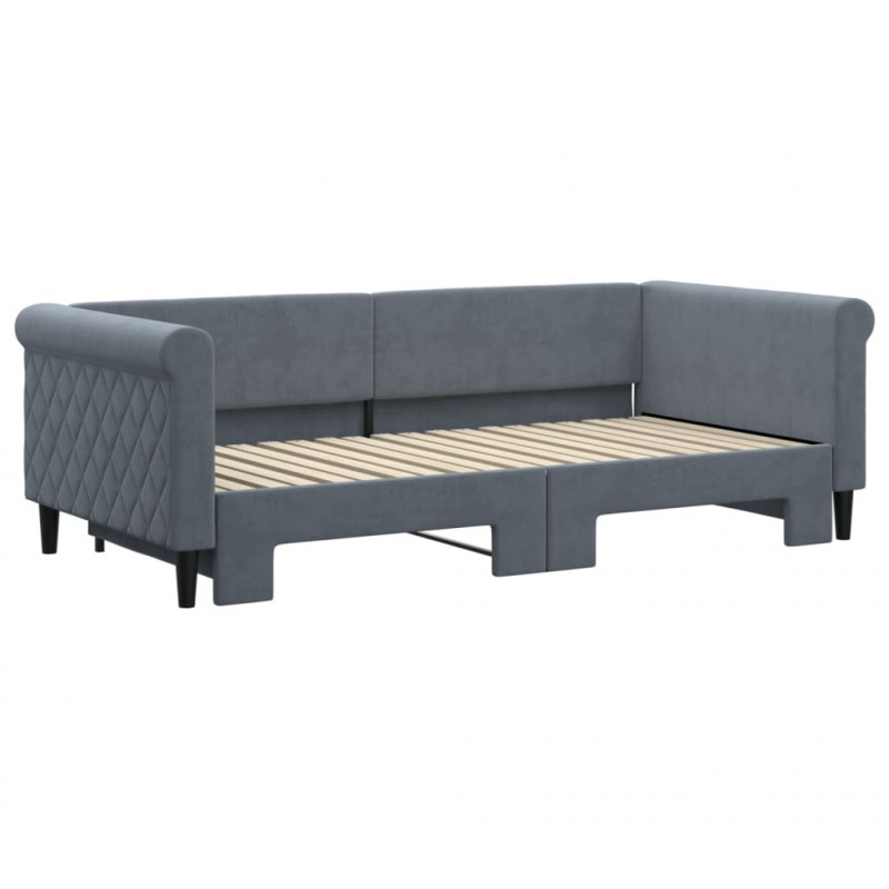 Sofa rozsuwana, ciemnoszara, 90x190 cm, aksamit