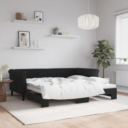 Sofa rozsuwana, czarna, 90x190 cm, aksamit