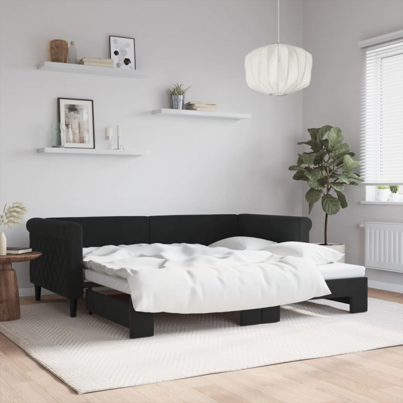 Sofa rozsuwana, czarna, 90x190 cm, aksamit