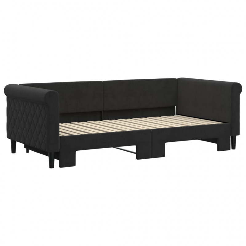 Sofa rozsuwana, czarna, 90x190 cm, aksamit