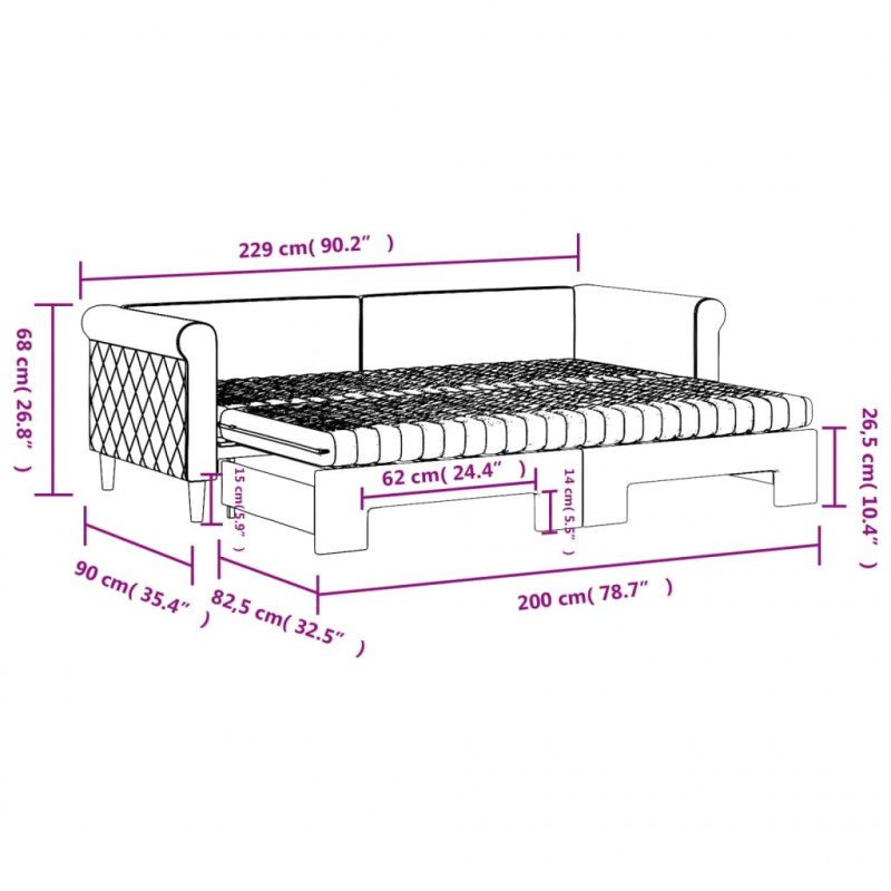 Sofa rozsuwana z materacami, jasnoszara, 80x200 cm, aksamit