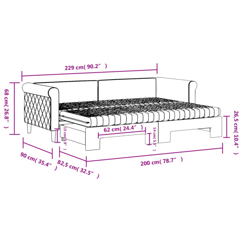 Sofa rozsuwana z materacami, ciemnoszara, 80x200 cm, aksamit