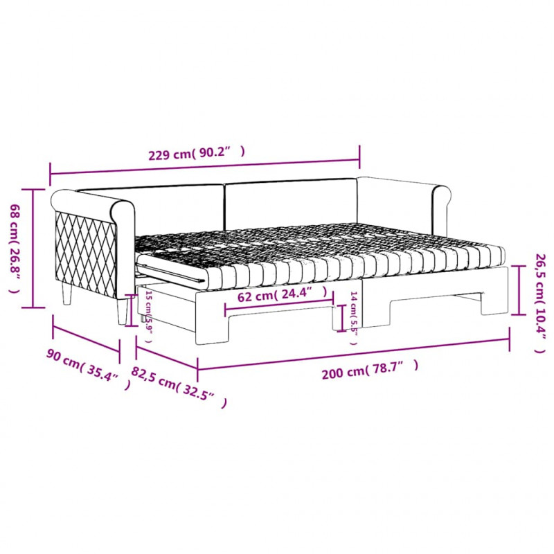 Sofa rozsuwana z materacami, czarna, 80x200 cm, aksamit