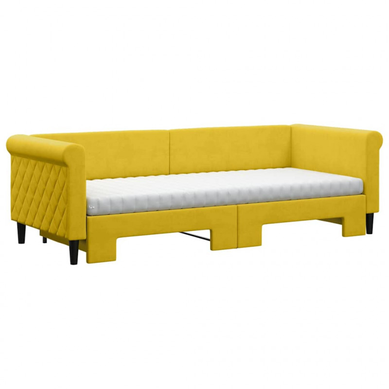 Sofa rozsuwana z materacami, żółta, 80x200 cm, aksamit
