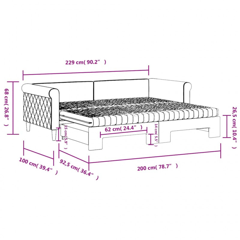 Sofa rozsuwana z materacami, niebieska, 90x200 cm, aksamit