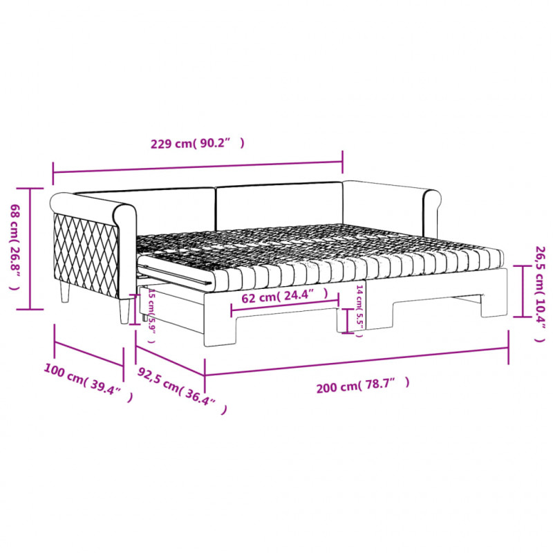 Sofa rozsuwana z materacami, ciemnoszara, 90x200 cm, aksamit