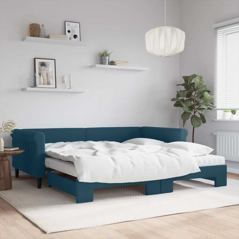 Sofa rozsuwana z materacami, niebieska, 100x200 cm, aksamit