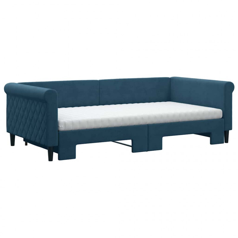 Sofa rozsuwana z materacami, niebieska, 100x200 cm, aksamit