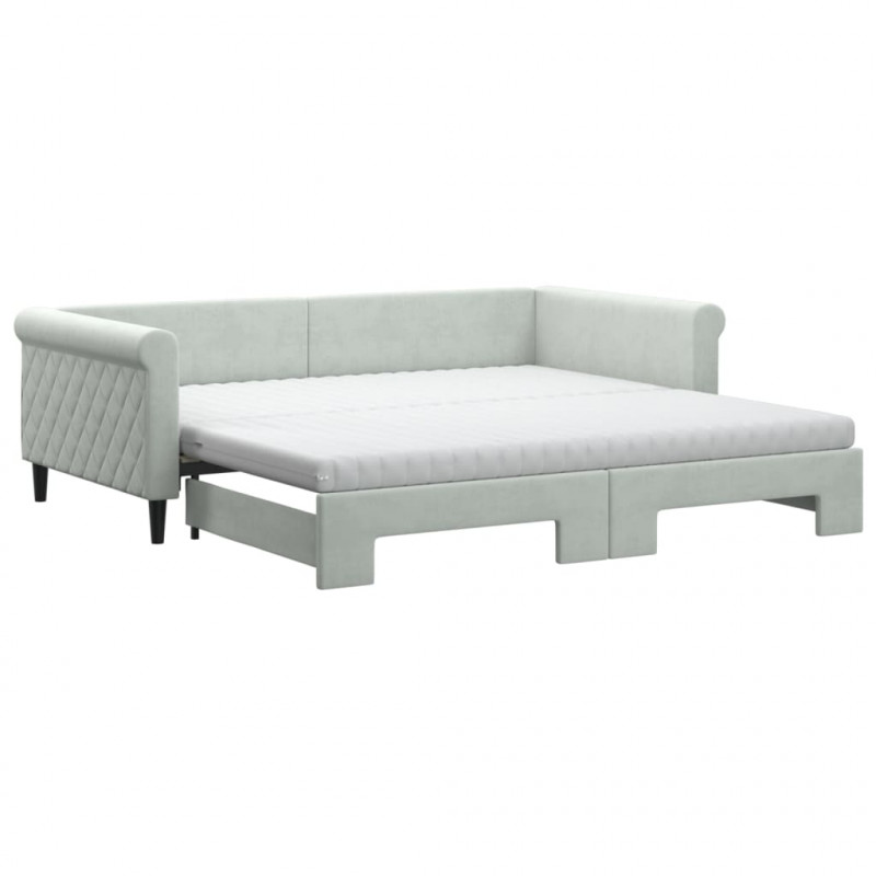 Sofa rozsuwana z materacami, jasnoszara, 100x200 cm, aksamit