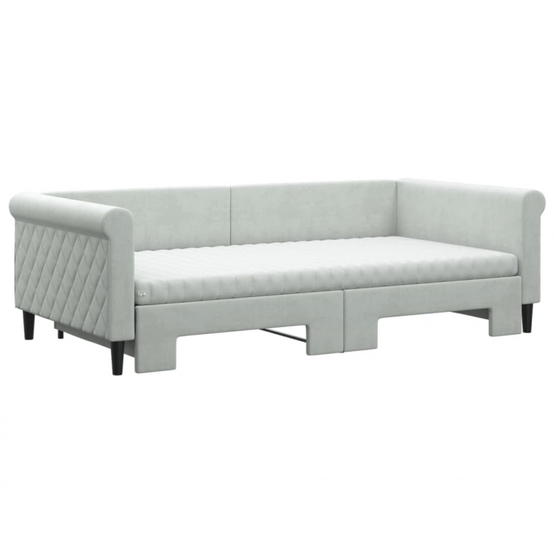 Sofa rozsuwana z materacami, jasnoszara, 100x200 cm, aksamit