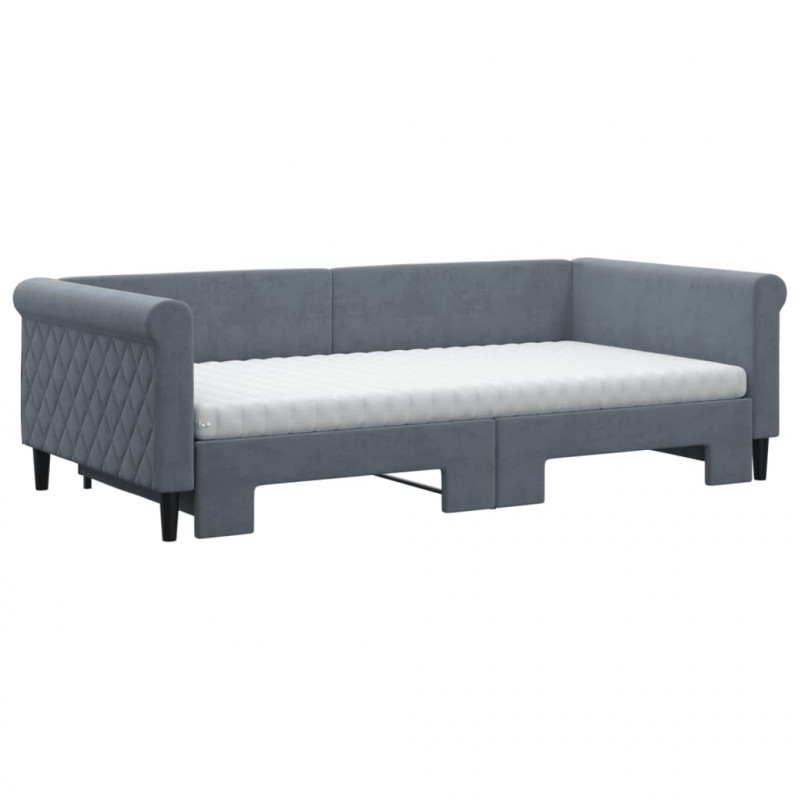 Sofa rozsuwana z materacami, ciemnoszara, 100x200 cm, aksamit