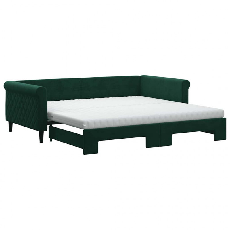Sofa rozsuwana z materacami, ciemnozielona, 100x200 cm, aksamit