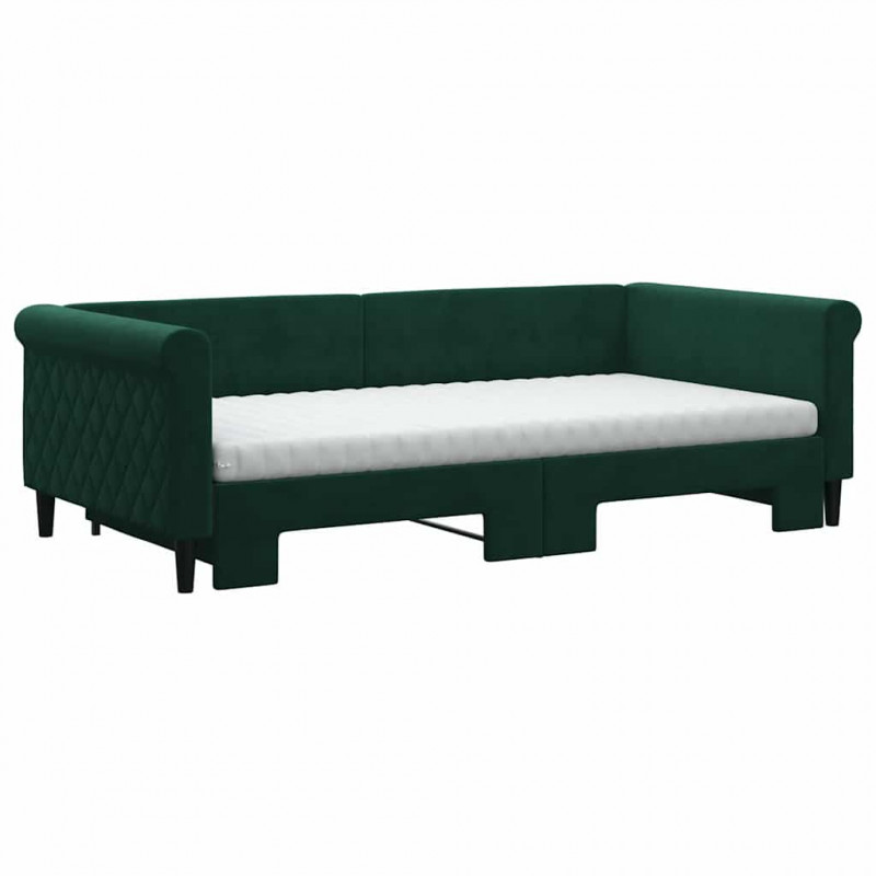 Sofa rozsuwana z materacami, ciemnozielona, 100x200 cm, aksamit