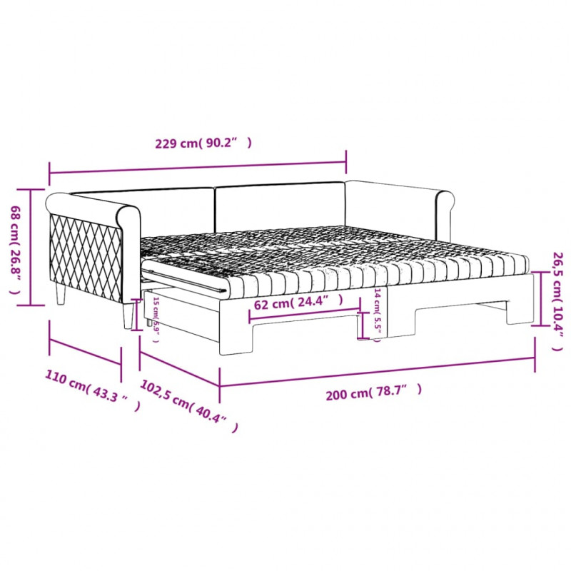 Sofa rozsuwana z materacami, czarna, 100x200 cm, aksamit