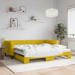 Sofa rozsuwana z materacami, żółta, 100x200 cm, aksamit