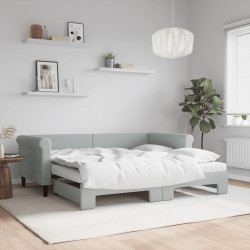 Sofa rozsuwana z materacami, jasnoszara, 90x190 cm, aksamit
